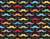 Mustache Fabric,BLACK Riley Blake Designs "Geekly Chic"  1/2 Yard