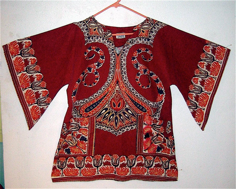 Jamaican HAPPI COLOURS Ethnic Wearable Art TOP Sz L