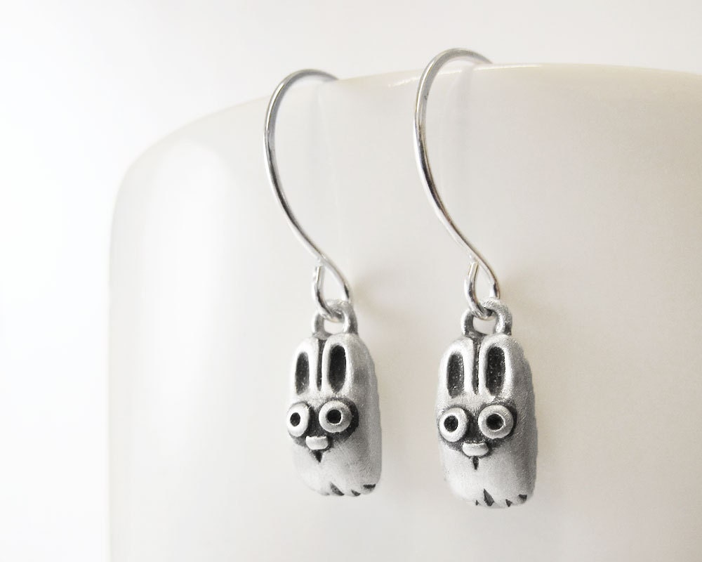 Very tiny bunny earrings - sterling silver rabbit jewelry dangle