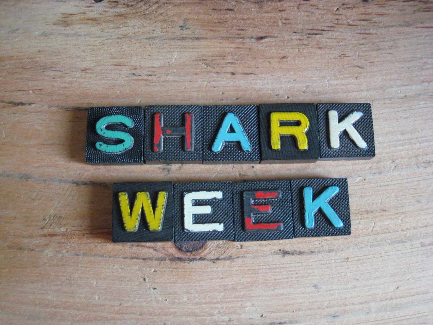 SHARK WEEK Vintage Wood Anagram Game Pieces, Retro Home Decor, Gifts under 15, Gifts for Her, Discovery Channel, gifts for him