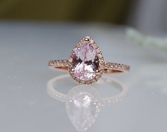 1.9ct Pear shape Ice Peach sapphire in 14k rose gold diamond ring engagement ring