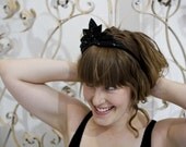 Urban Crown black beaded hair band headband hand made Jet black head band alice band