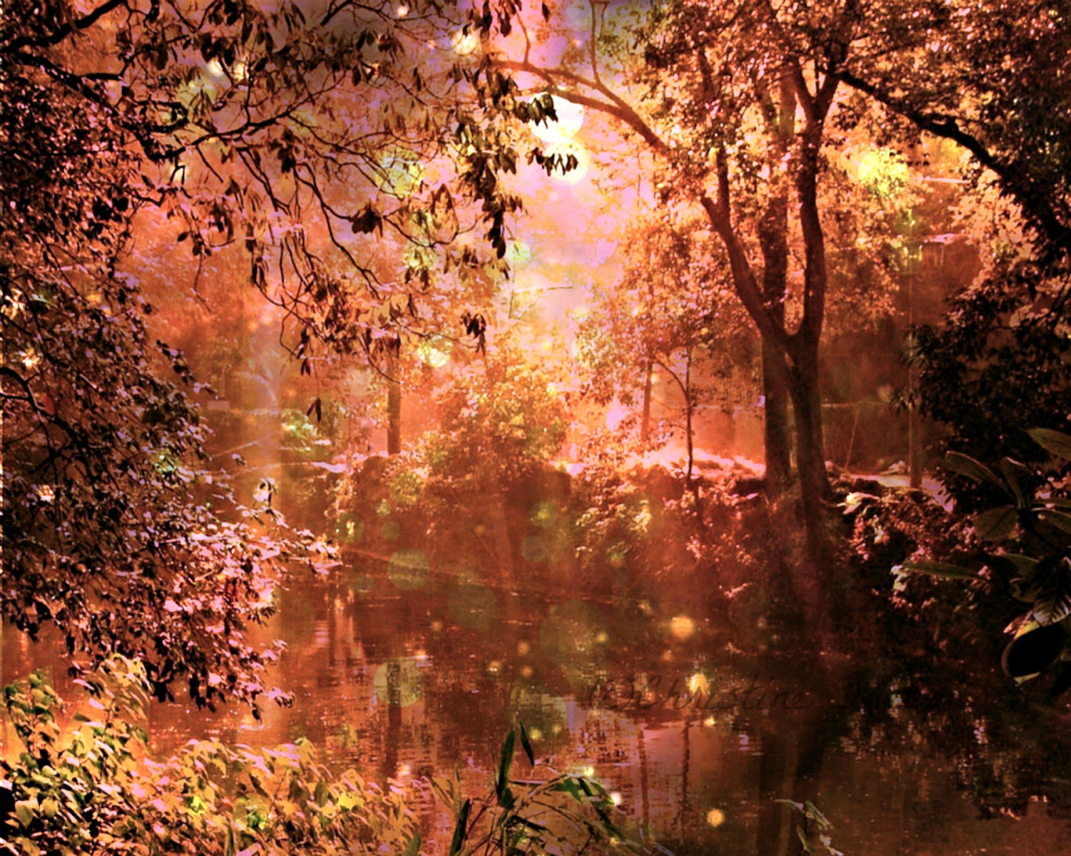 Photomontage Nature Giclee Print 8x10 Digital Collage River Moonbeams Mixed Media Wall Decor Original Manipulated Landscape Photograph