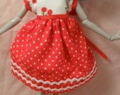 Monster High Doll Dress- Cherry top with red skirt , Ribbon tie