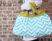 Melanie Bag - Aqua Chevron and Chartreuse