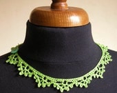 Fresh Green  crochet necklace with open fan picot detail