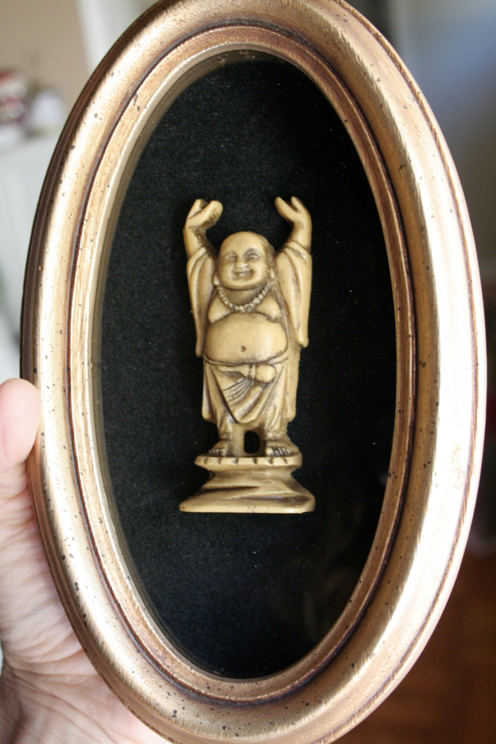 BURWOOD BUDDHA  shadow box - 1960's wall hanging gold framed