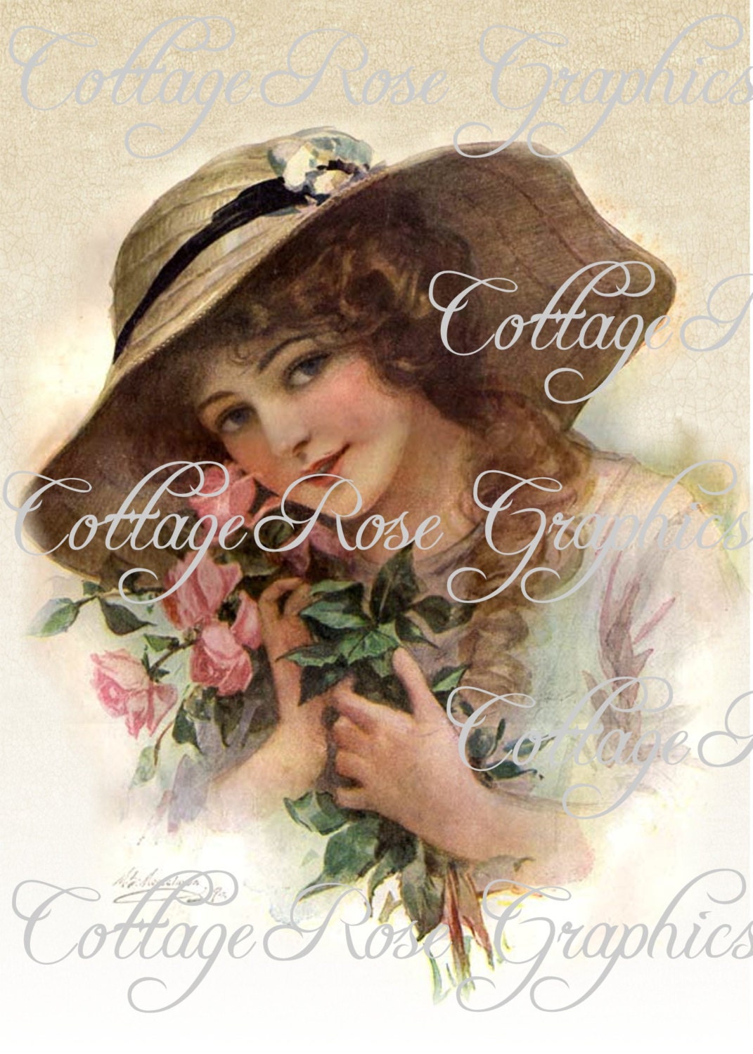 Large digital download Vintage 1912 magazine cover Victorian lady Roses  BUY 3 get one FREE