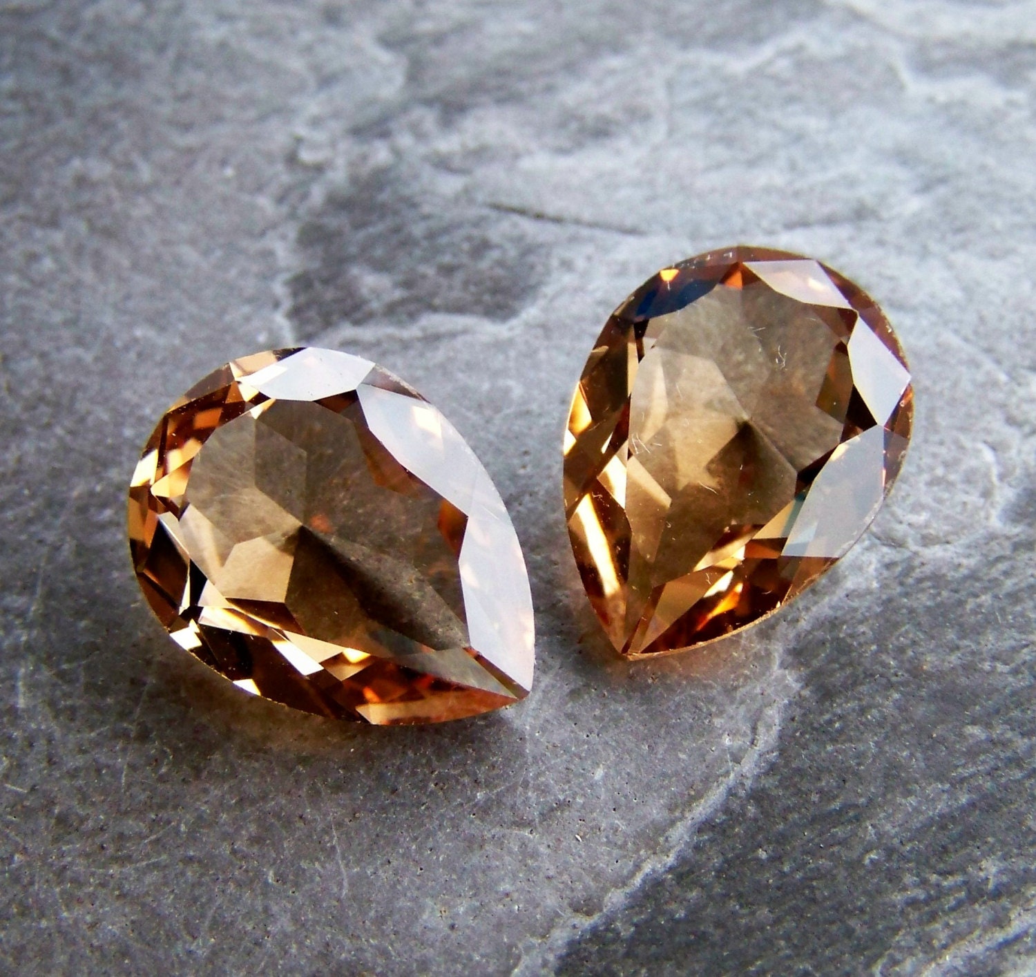 Sale-See Store Announcement-Vintage Rare Swarovski Light Smoked Topaz Special Unfoiled Large 20mm Pear Crystal Teardrop Cabochons-2