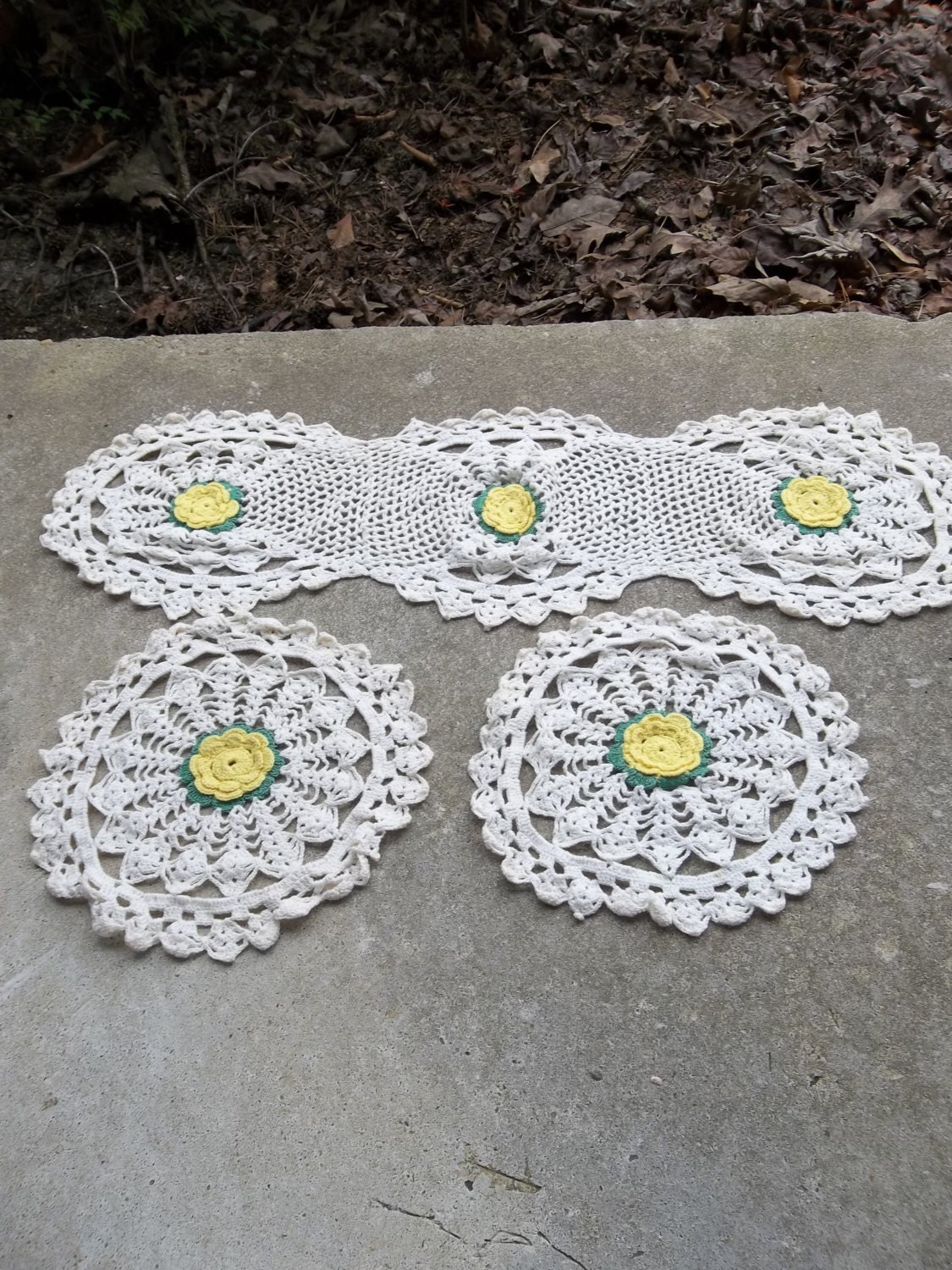 Vintage Lace Doilies Crochet Cottage Chic Shabby Sewing Supplies White Doilies Destash Lot of 3