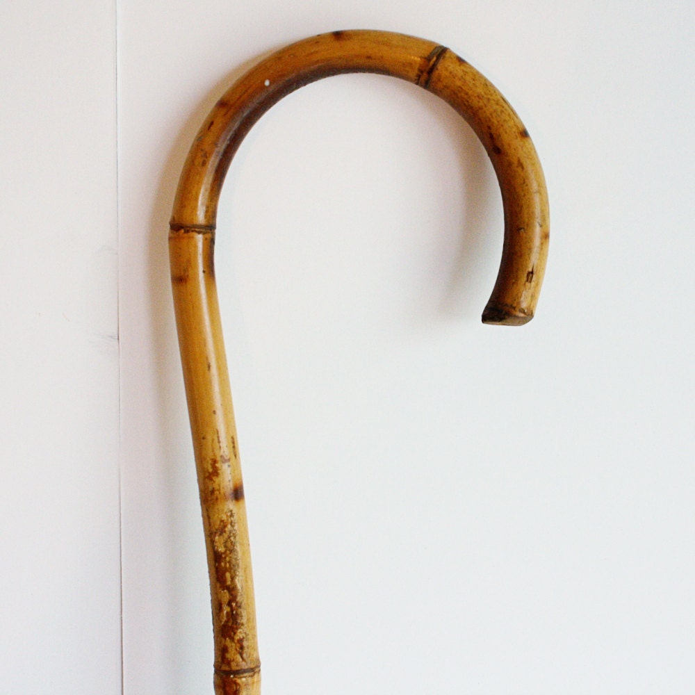 vintage carnival cane - barker - bamboo - curved handle