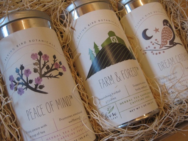 herbal lovers tea box... 100% organic and wildcrafted hand-mixed loose leaf herbal teas 3 of your choice in a beautiful gift box