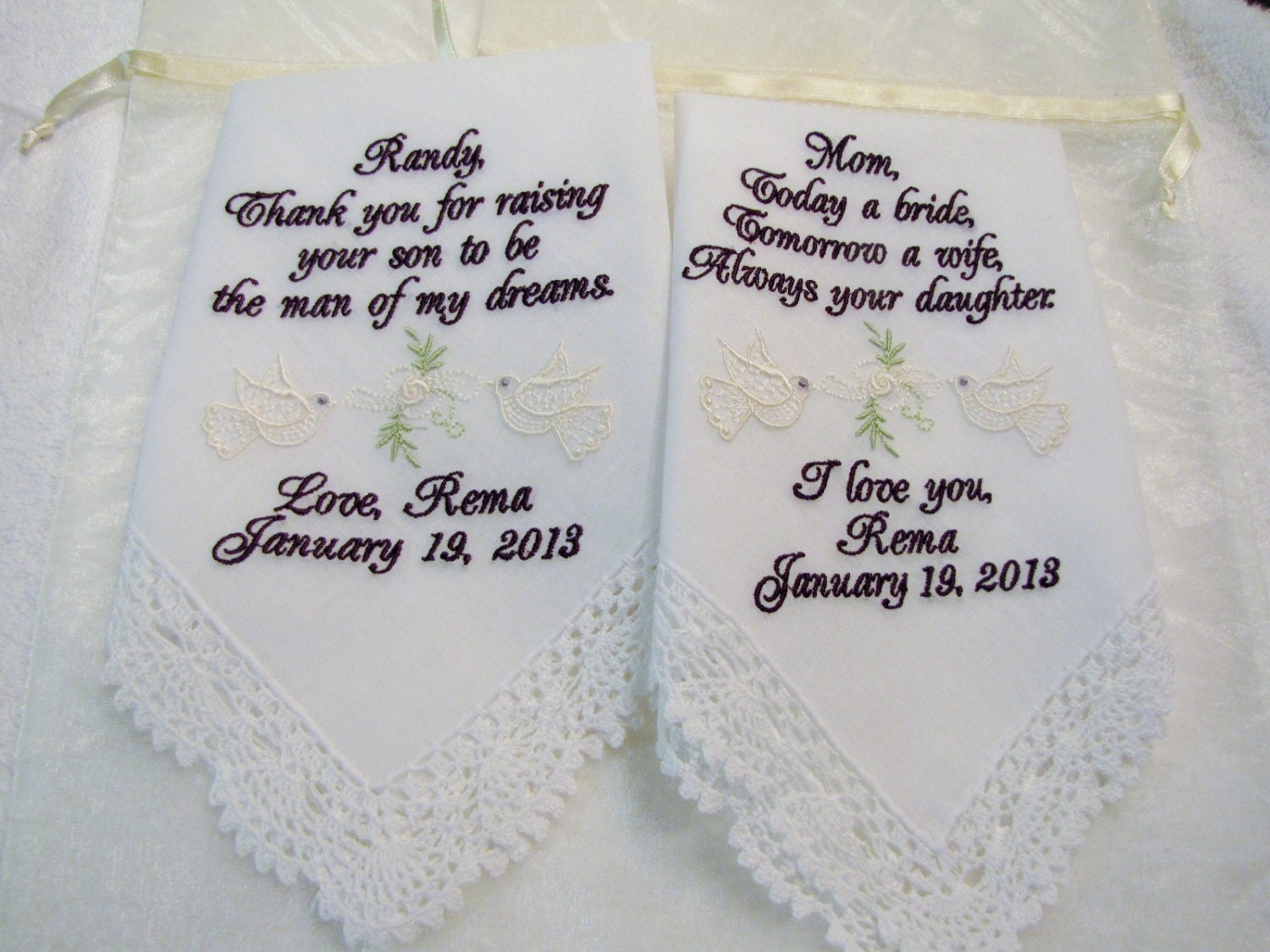 Mothers of the Bride and Groom Personalized Wedding Handkerchiefs