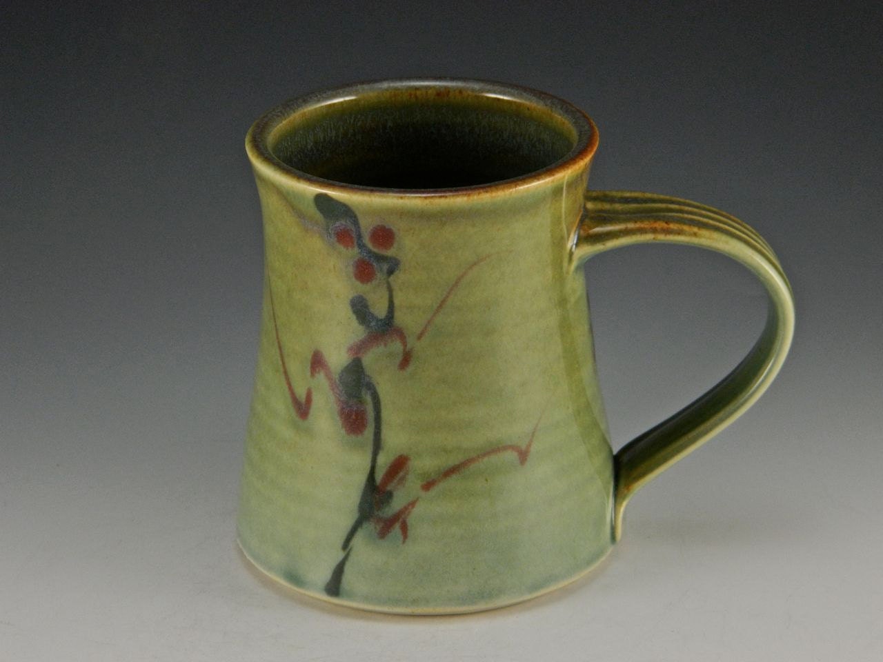 Celadon Cup with Red and Green Slip Design