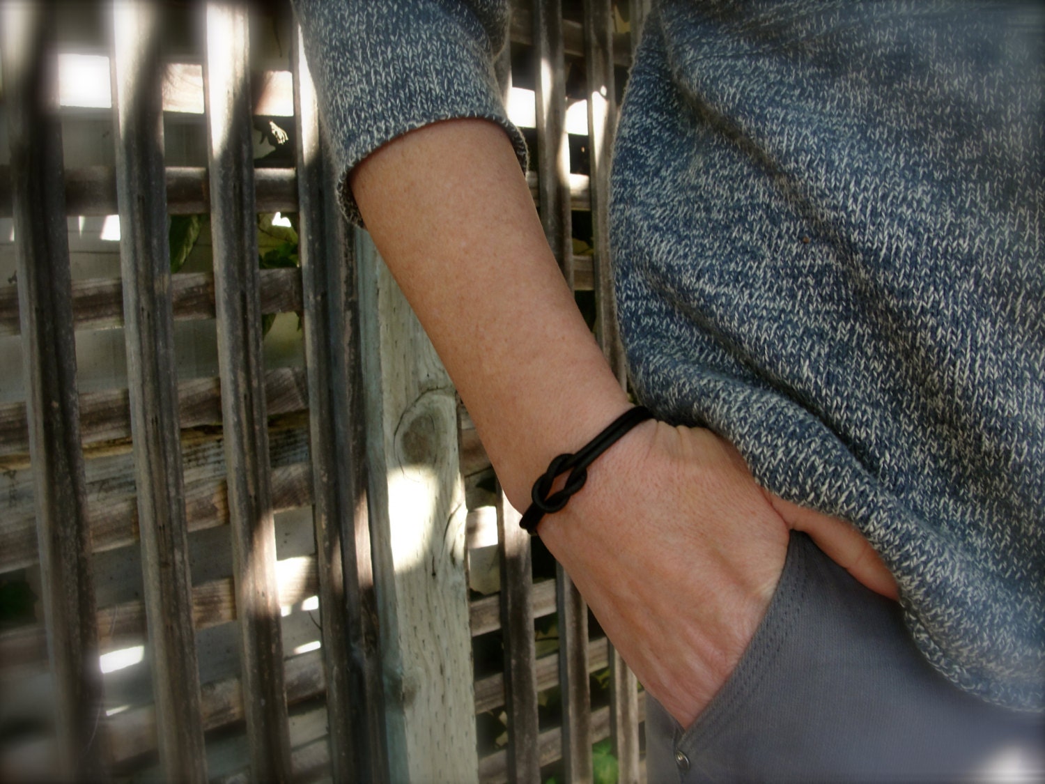 Reef Knotted Black Leather bracelet
