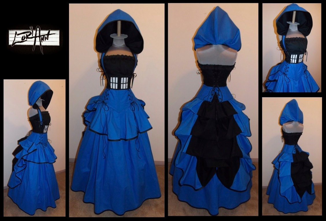 TARDIS - Under Bust -  Blue, Black, and White Full Bustle Gown Costume - Custom - by LoriAnn Costume Designs