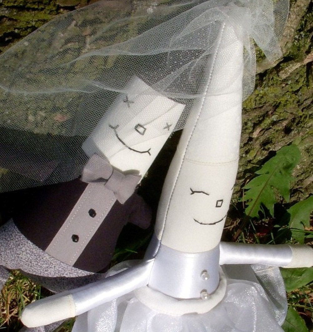 Whimsical Folkart Gnome Bride and Groom Just Married Cloth Dolls