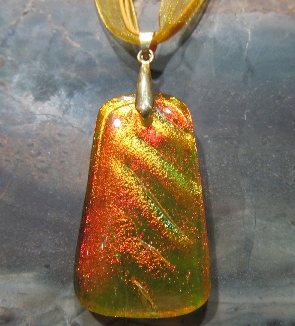 Fused Glass Pendant with ribbon necklace: Turn Up The Heat