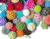 25pc medium resin flower cabochon mix, a wholesale lot of mixed sizes and styles to make earrings, rings, and hairpins