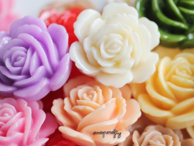 4pc you choose garden rose resin flower cabochons, 24mm, 10 colors, make gorgeous rings, pendants, earrings