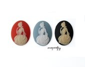 4pc 25x18mm courtesan resin cameos , choose your color:  ivory on tangerine, ivory on black, white on blue
