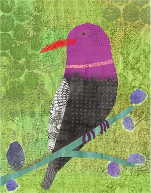 Collaged Bird Print (Magenta) 8x10