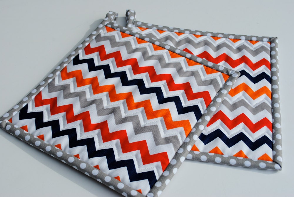 Chevron Potholders,  Quilted Potholders, Fabric Potholders, Contemporary Potholders