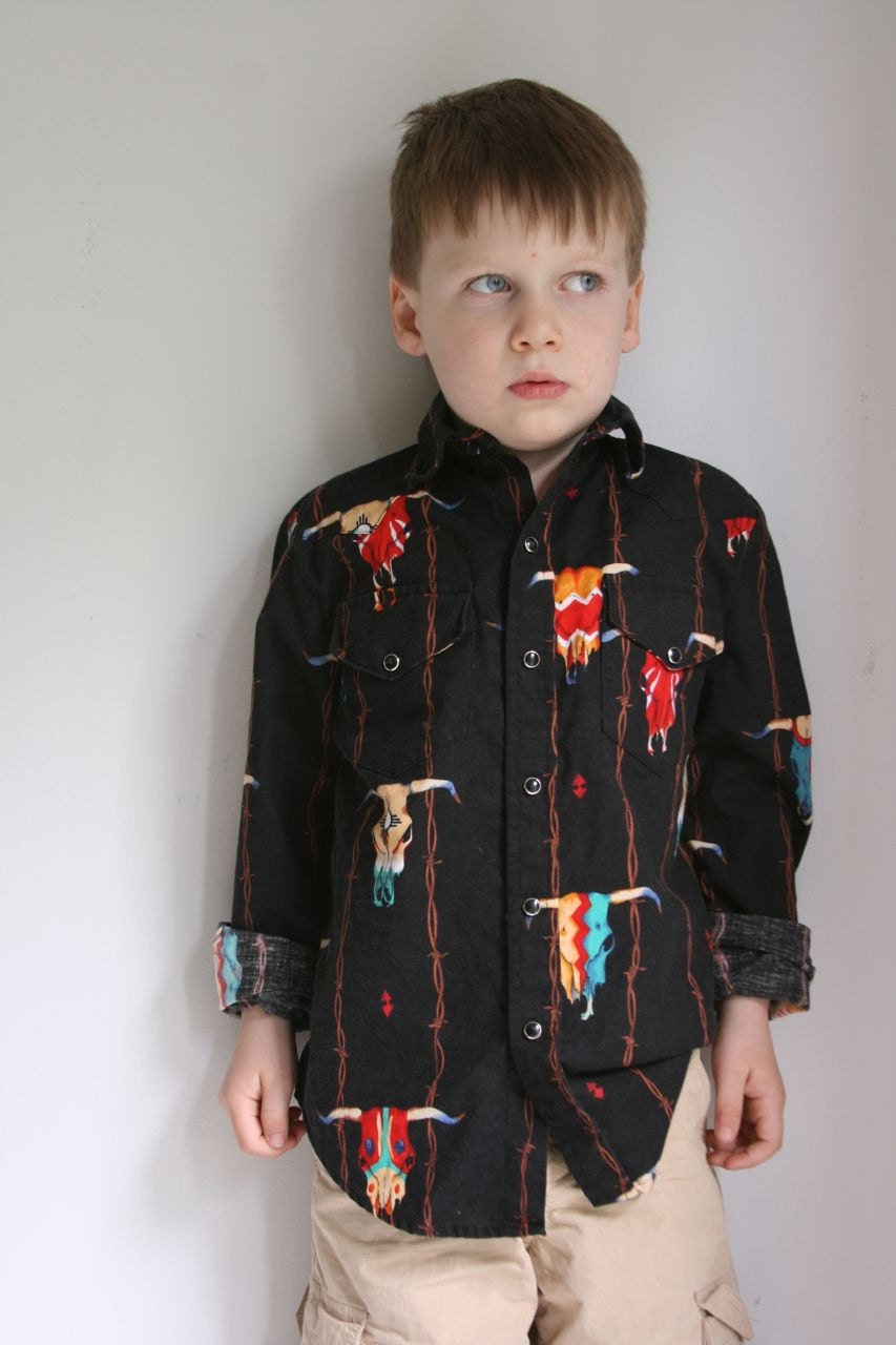 Vintage boys western shirt skulls 6/7