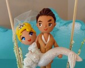 OOAK Beach Mermaid Taking The Plunge Wedding Cake Topper Keepsake