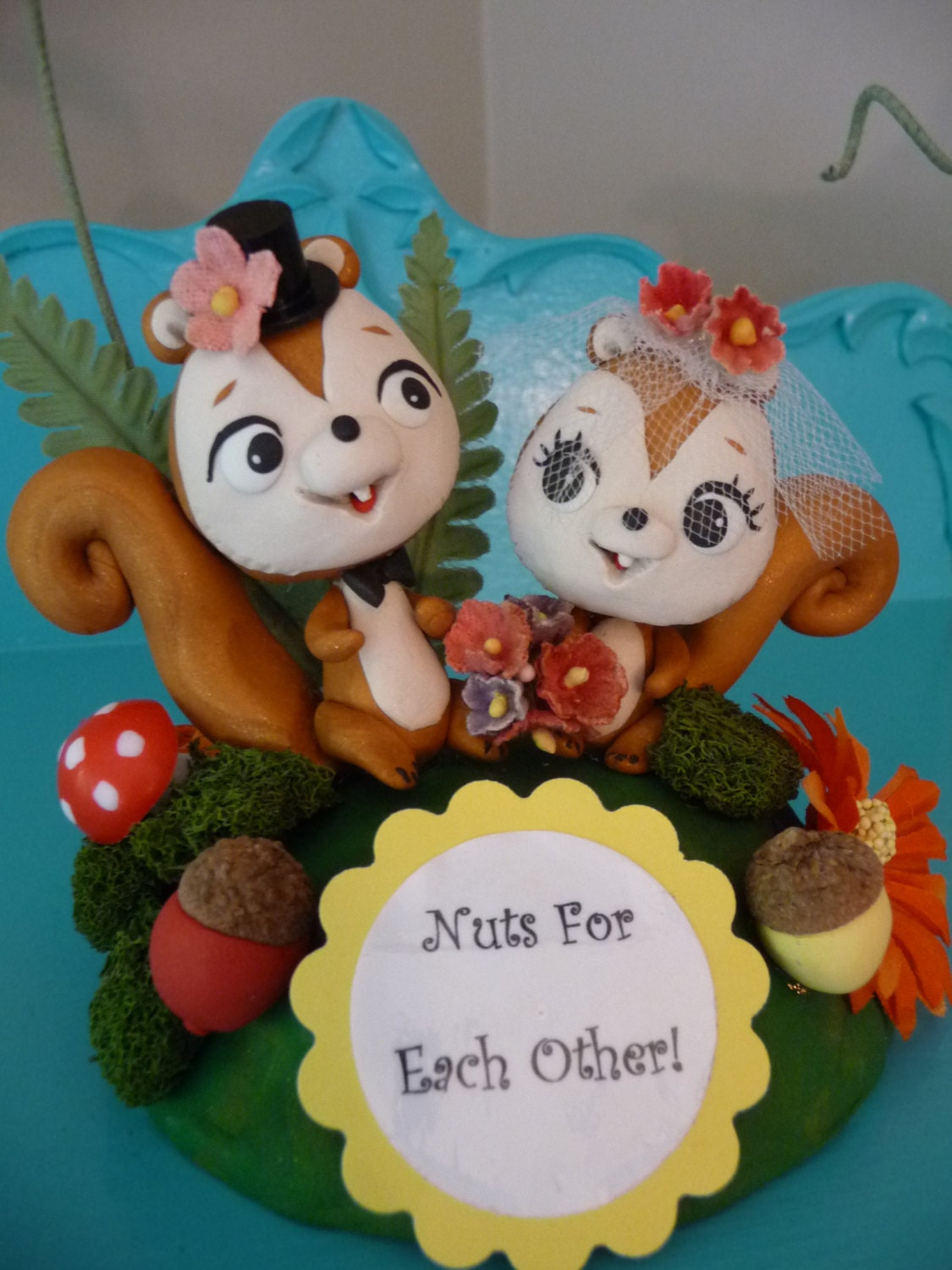 OOAK Squirrels Woodland "Nuts For Each Other" Wedding Cake Topper Keepsake