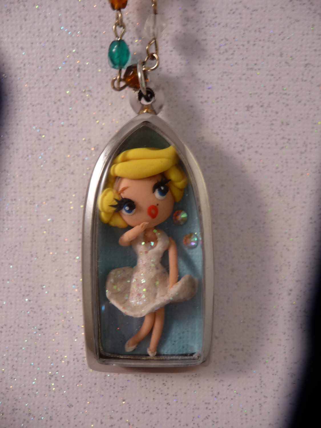 OOAK Marilyn Monroe Seven Year Itch White Dress Shadowbox Necklace