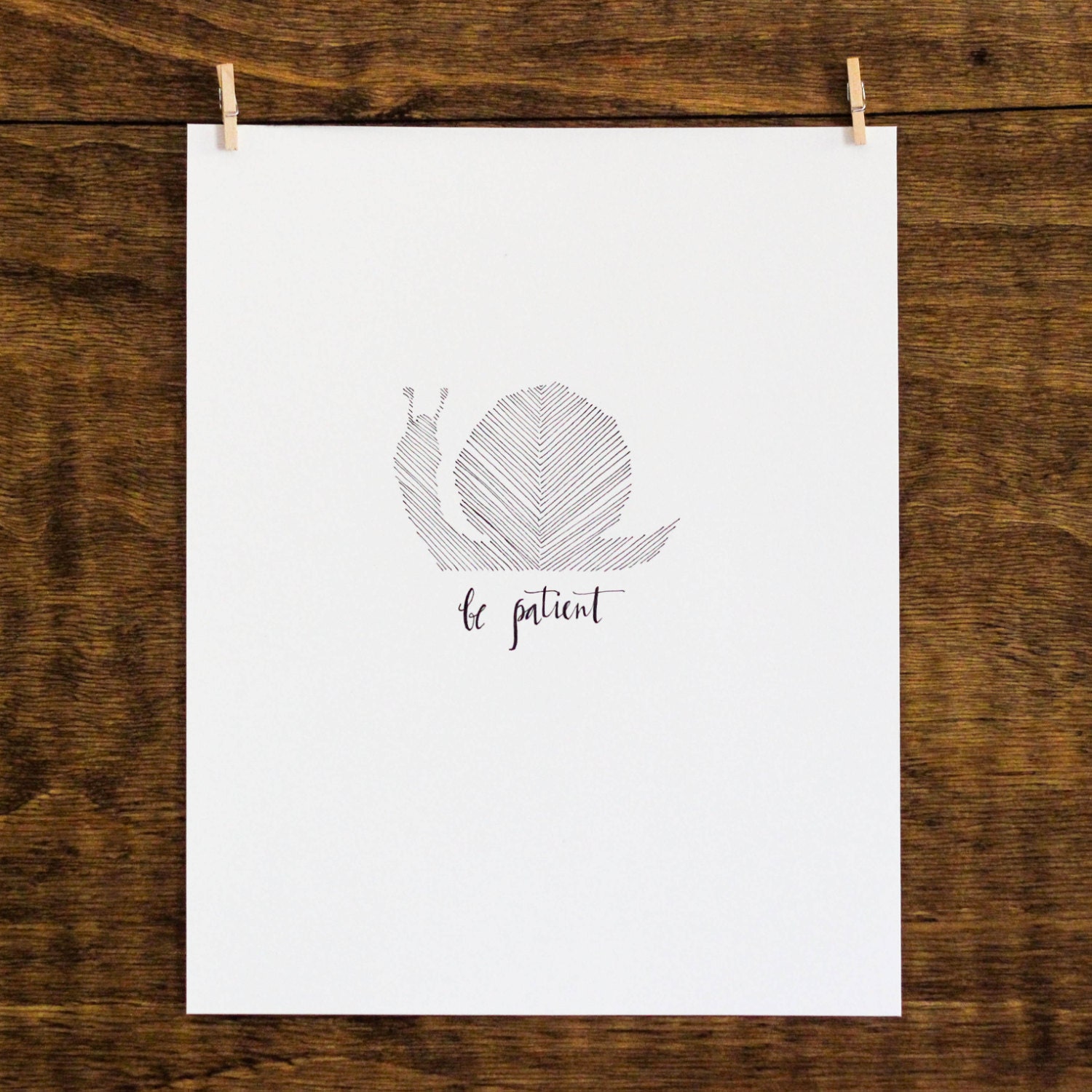 Chevron Snail with Be Patient Calligraphy-  Original 8x10 Drawing