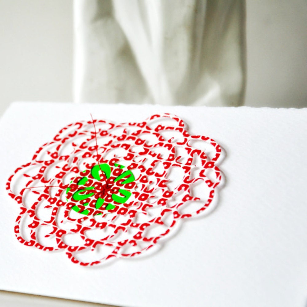 Lacy Blossum Collage Mod Gift Card Red Green