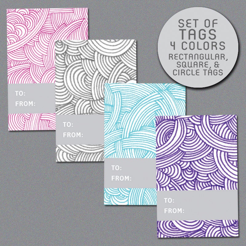 TAGS - Printable D.I.Y - Hand Drawn Illustration 4 Colors - Item 116