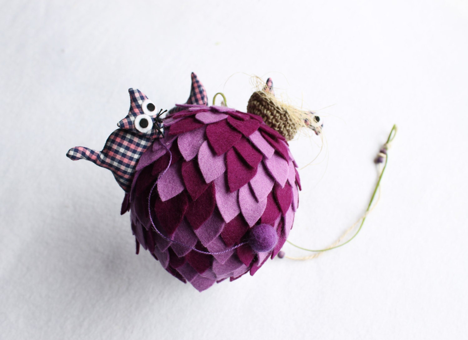 Purple Planet, cat and birds, Mobile ornament, Kids Decoration.