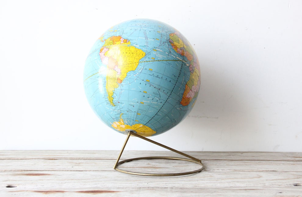 Vintage Globe on Modern Brass Stand