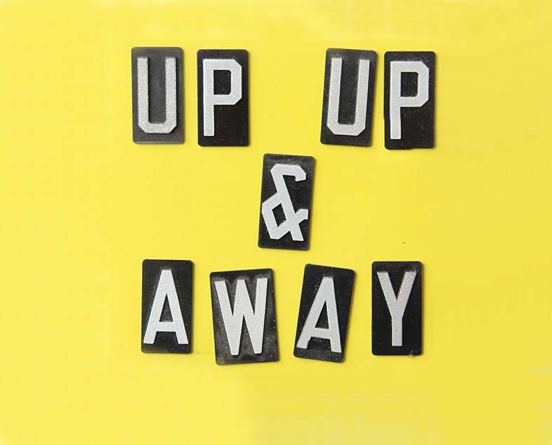 Up, Up & Away Magnets.  Repurposed Sign Letters