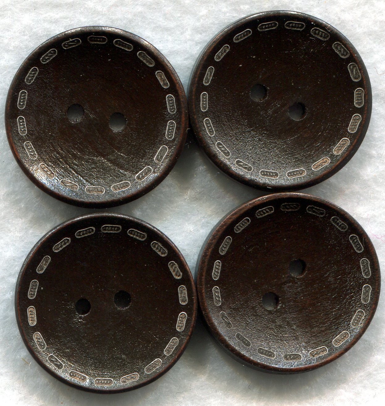 Chocolate Brown Wood Buttons Decorated Wooden Buttons 23mm (1 inch) Set of 4 /BT81