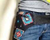 Denim hip bag with vintage native print 