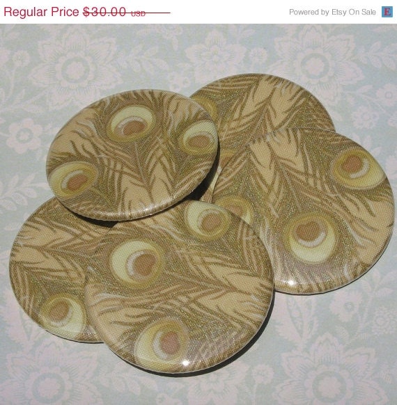 40% OFF sale pocket mirrors (12) one dozen blonde peacock feather fabric covered pocket mirrors