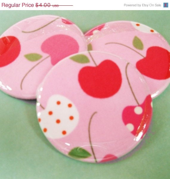 40% OFF sale pocket mirror cherries on pink fabric covered pocket mirror 2.25 inches