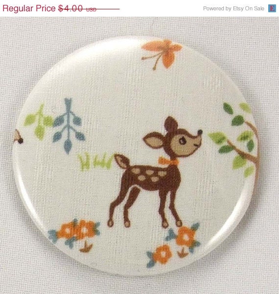 40% OFF sale pocket mirror Bambi Japanese fabric covered pocket mirror 2.25 inches