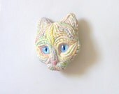 Pastel Cosmic Cat Sculpture Blue Eyes