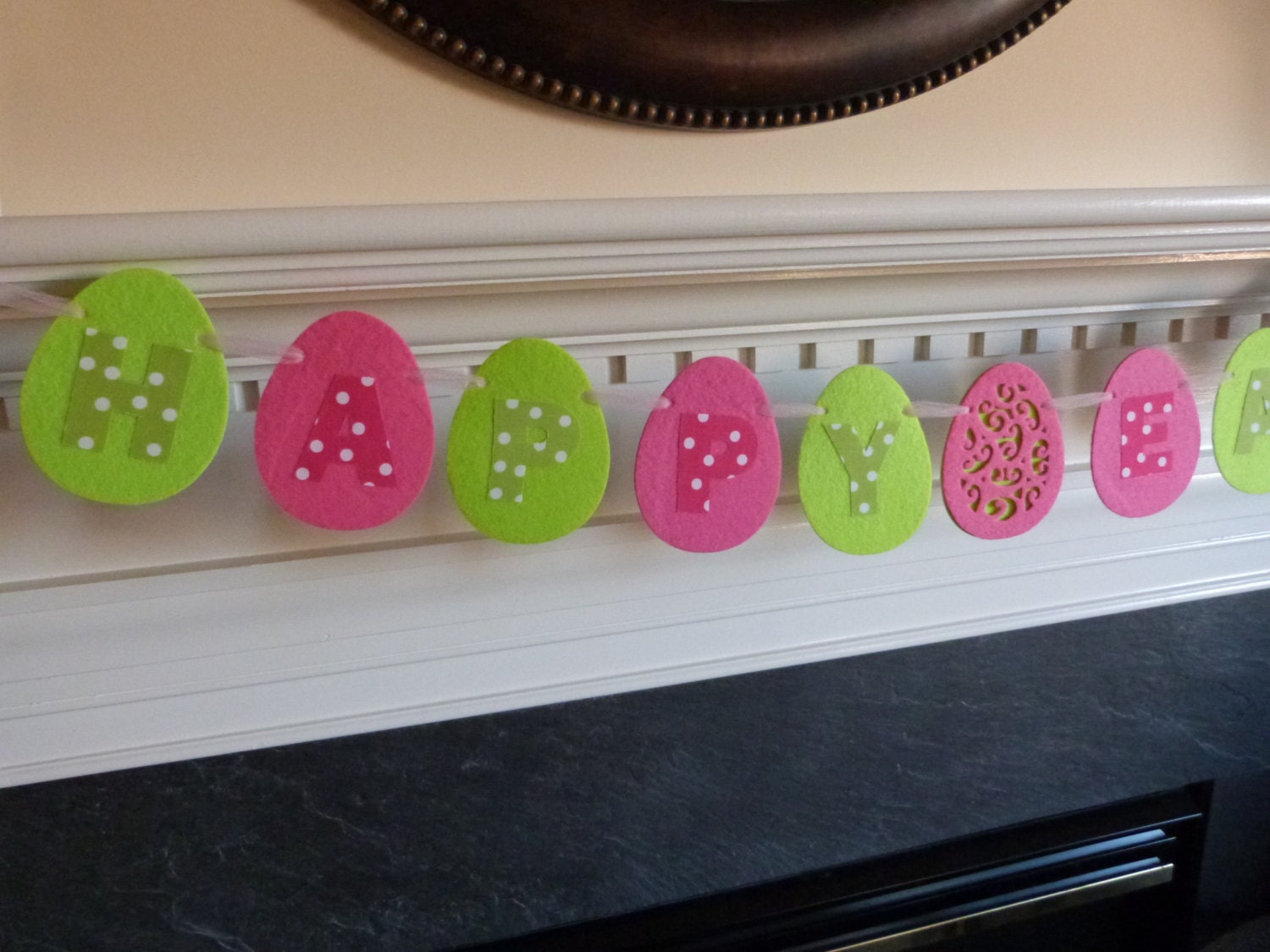 Colorful Happy Easter Polka Dot Fabric Letters Garland  Banner Decoration, Photo Prop - 12 Felt Eggs-  3.5 Ft - READY TO GO