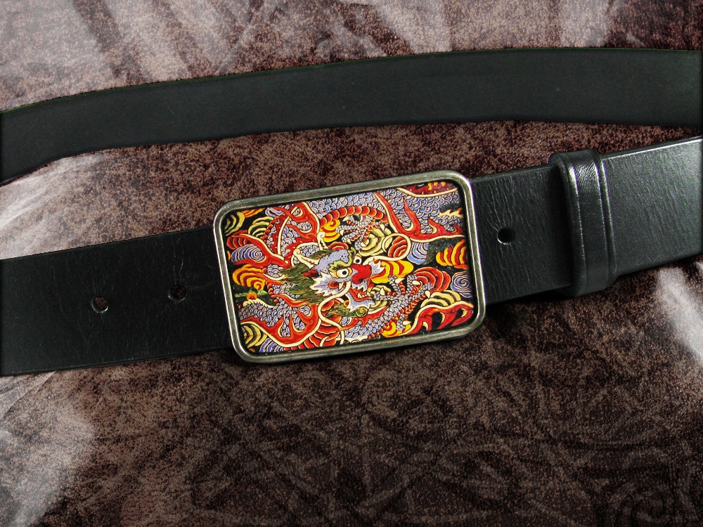 Belt Buckle - The Fire Breather - Leather Insert Belt Buckle