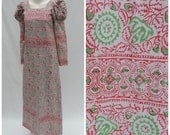 Vtg 70s Indian Cotton Rare Mutton Sleeve Maxi Dress sz xs/s/petite