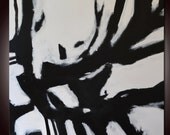 Art Painting Abstract Painting 48"Large Mixed Media Black&White Painting Original Painting by Andrada