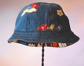 Infant Sunhat 24 mo Denim Appliqué Birds Reversible