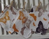 Set of 3 Butterfly Print Baby  Washcloths, Reusable Wipes, Napkins