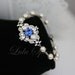 Ivory pearl bracelet, Sapphire Blue Bridal Bracelet Swarovski Pearl and crystals, Vintage style Bracelet, Wedding Jewelry LEILA